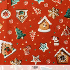 Tela estampada de pan de jengibre navideño y festivo – 100% poliéster, 150 cm de ancho