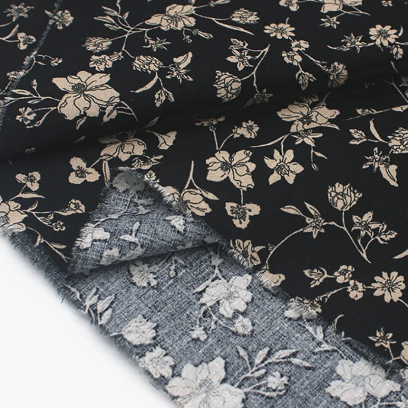 Small Floral Cotton Poplin Fabric – 100% Cotton, 147cm Wide, Sold by Half Meter – Black, White & Brown