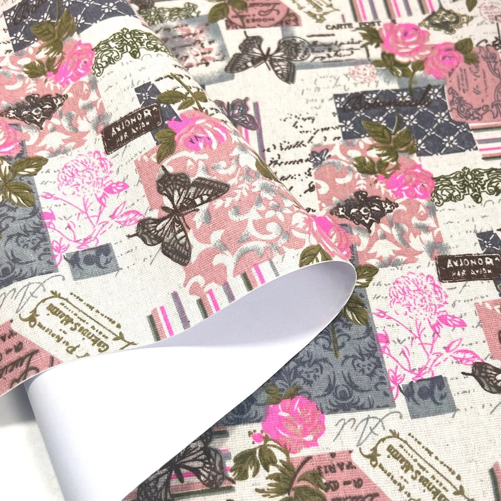 Retro Floral Print Self-Adhesive Linen Cotton Fabric Roll – 50x145cm | DIY Crafts, Jewelry Box & Furniture Repair