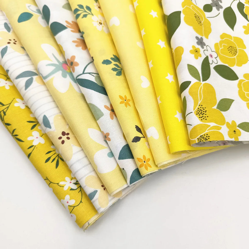 8-Piece Precut Quilted Fabric Squares – Yellow Tones, DIY Patchwork & Quilting