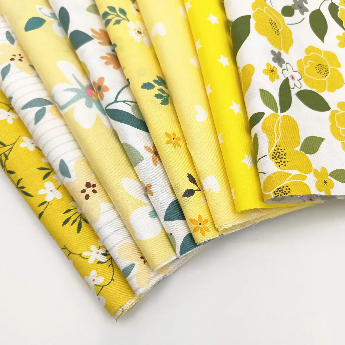 8-Piece Precut Quilted Fabric Squares – Yellow Tones, DIY Patchwork & Quilting