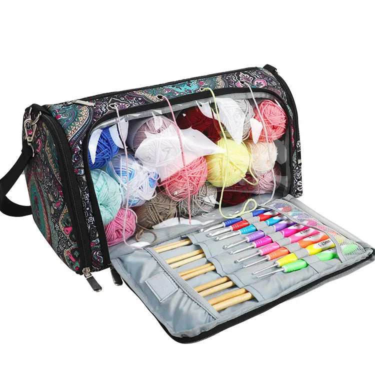 Bolsa de almacenamiento de hilo y ganchillo con estampado Paisley – Estuche organizador de punto (37×20×21cm)