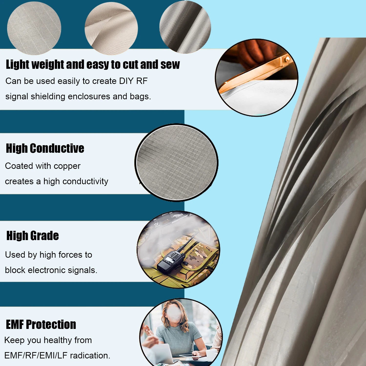 Faraday EMF Shielding Fabric 5 Meters | RFID & RF Signal Blocking Cloth