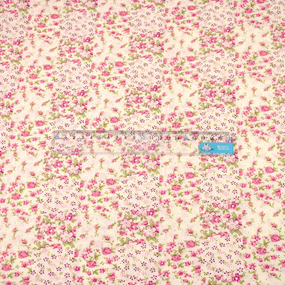 Teramil New Cotton Cloth Fabric Blue and Pink Flower Design for Sewing Home Textile Handicraft Patchwork Scrapbooking Needlework