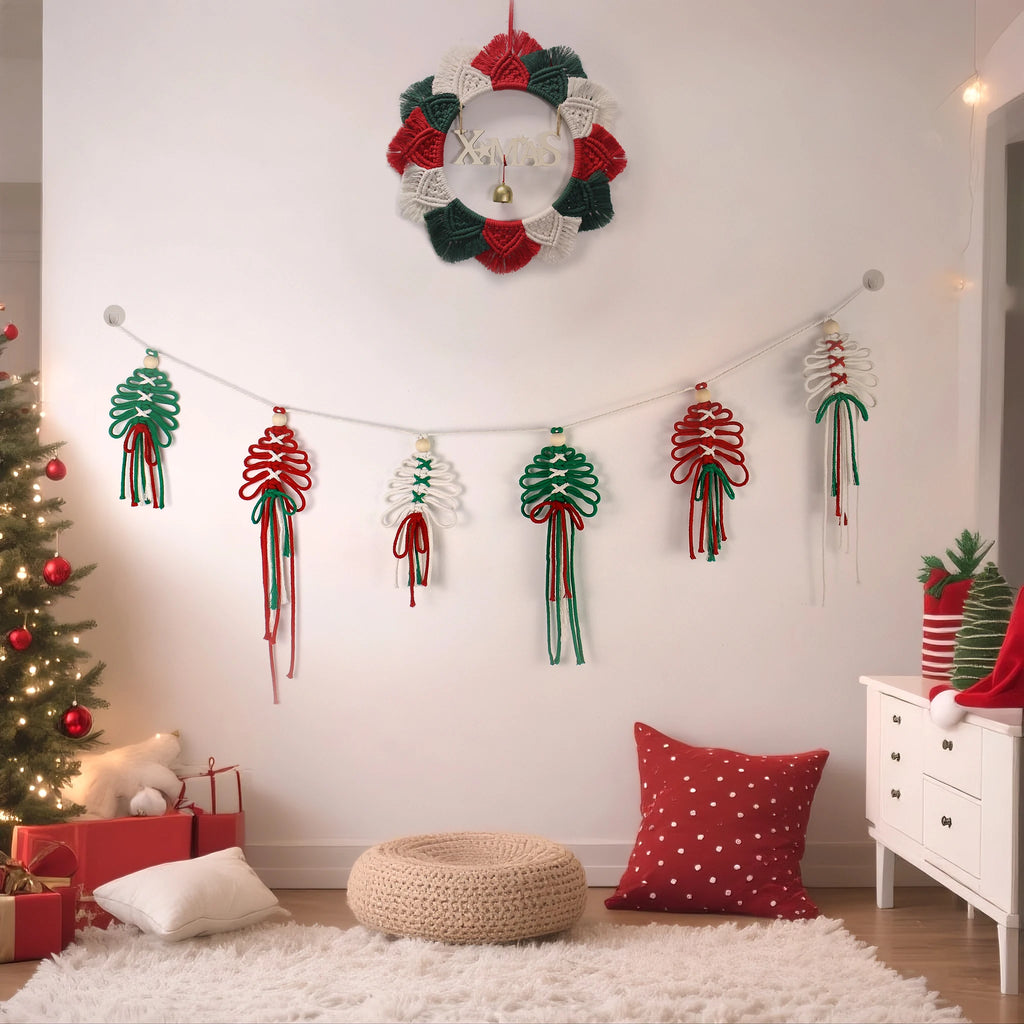 Christmas Macramé Flag Weaving Kit – DIY Holiday Decoration Set with Beginner Tutorial