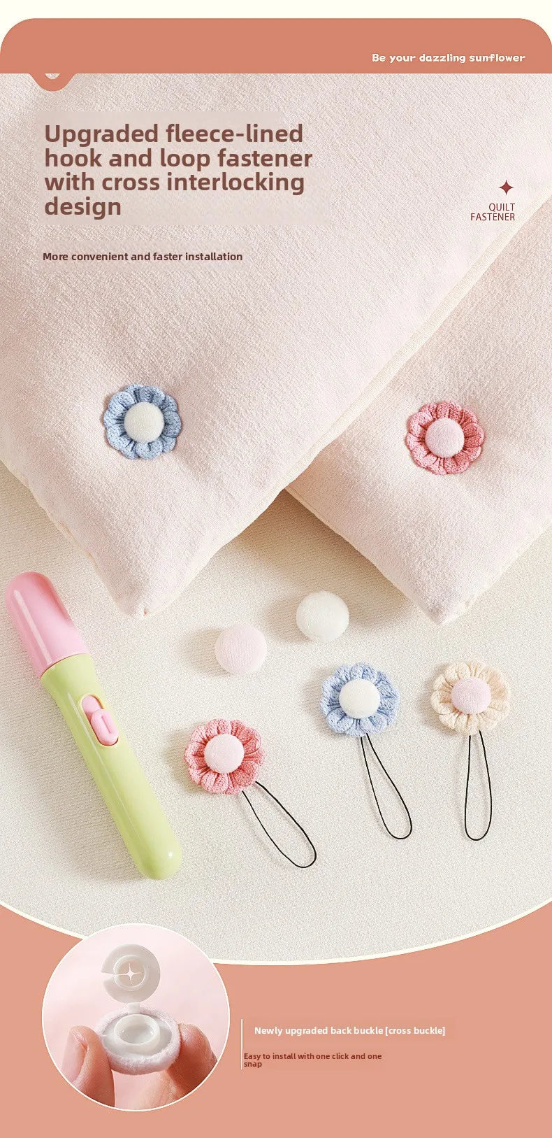 Sunflower Duvet Fasteners – Clip-Lock Bedding Holders (Set of 4)