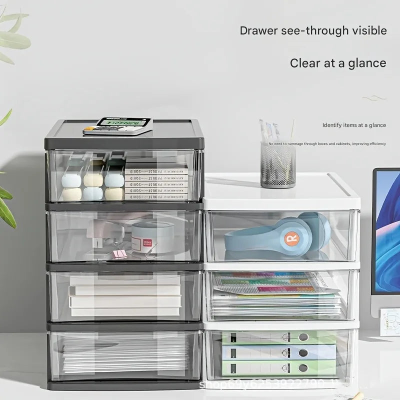 Japanese Style Desktop Storage Box-Transparent Drawer Organizer for Cosmetics,Stationery & Office Supplie,Student Desk Organizer