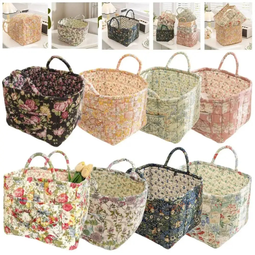 Floral Fabric Storage Basket – Collapsible Quilted Design with Handles, 33×27×26cm – For Laundry, Toys & Home Organization