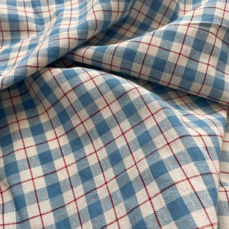Ins Style Checkered Cotton Cloth DIY Blue Fabric