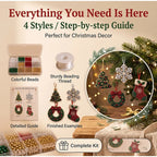 Kit de adornos de Navidad con cuentas — Juego de 4 piezas | Árbol, copo de nieve, corona y calcetín