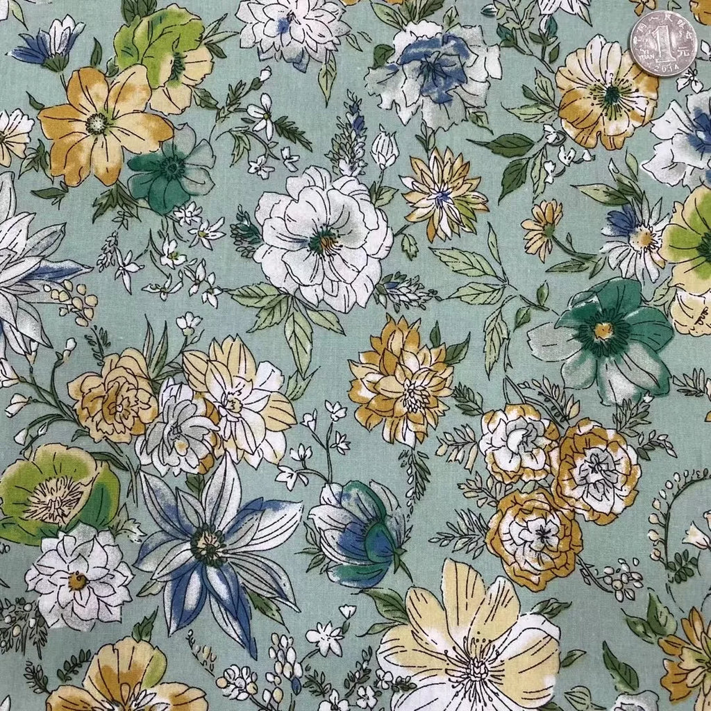 Rose Print Cotton Poplin Fabric – Vintage Floral Hawaiian Print | 145cm Wide, Sold by the Meter