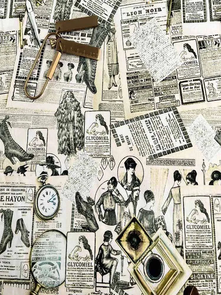 Vintage Newspaper & Map Digital Print 100% Cotton Fabric — 110cm Wide