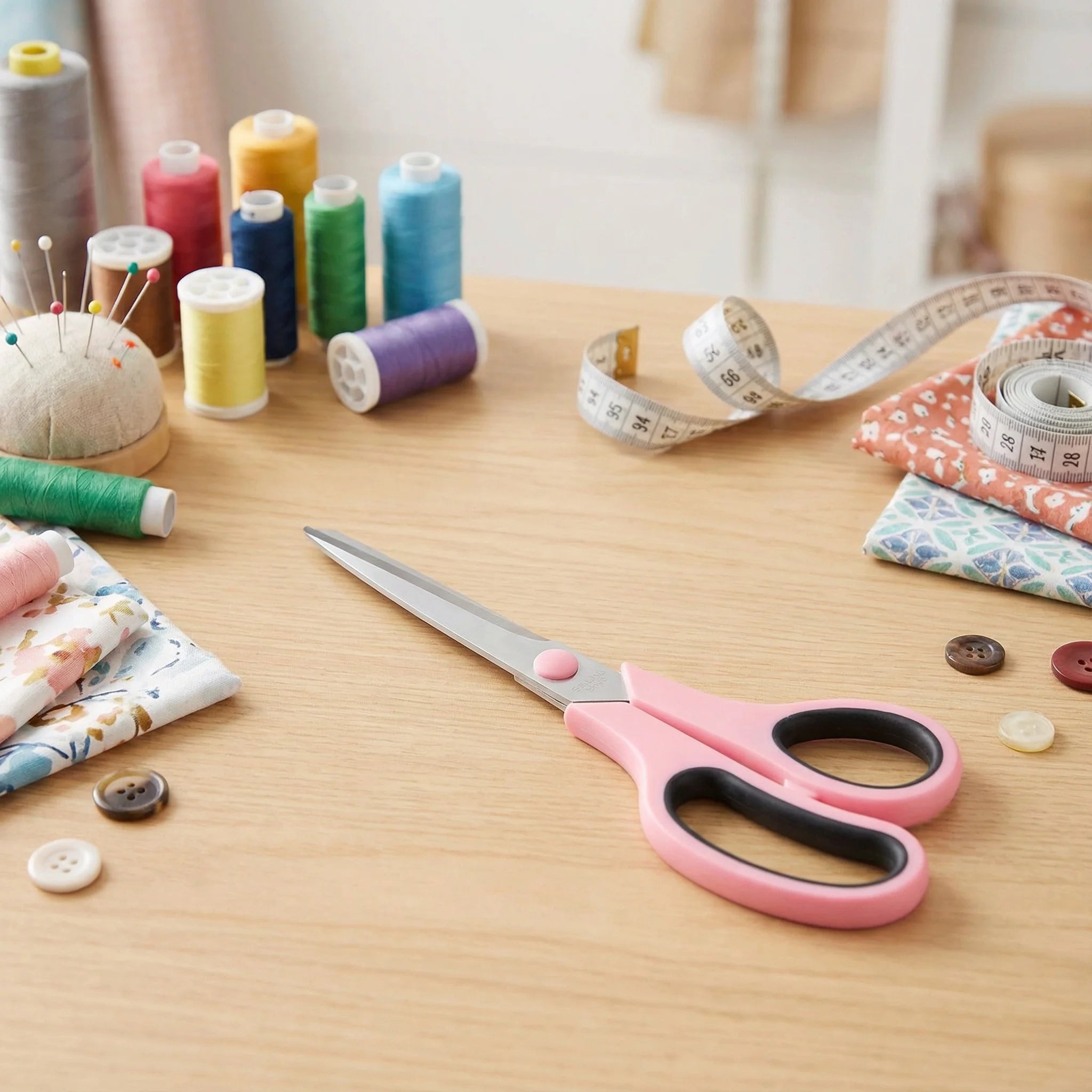 Pink Tailor's Scissors | 8.5" Multi-Purpose Fabric & Sewing Shears with U-Shaped Thread Cutter