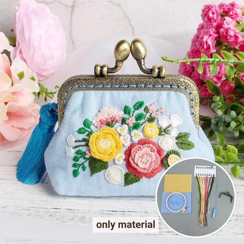 DIY Floral Handbag & Wallet Embroidery Kit – 4 Design Options