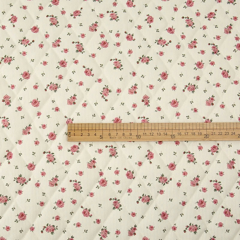 Xintianji Quilted Corduroy Fabric – Floral Print, Thickened, 150cm Wide