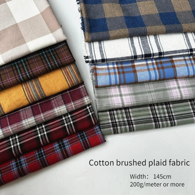 Brushed Plaid 100% Cotton Fabric – 145cm Wide, 250g/m for Shirts, Dresses, Coats & DIY