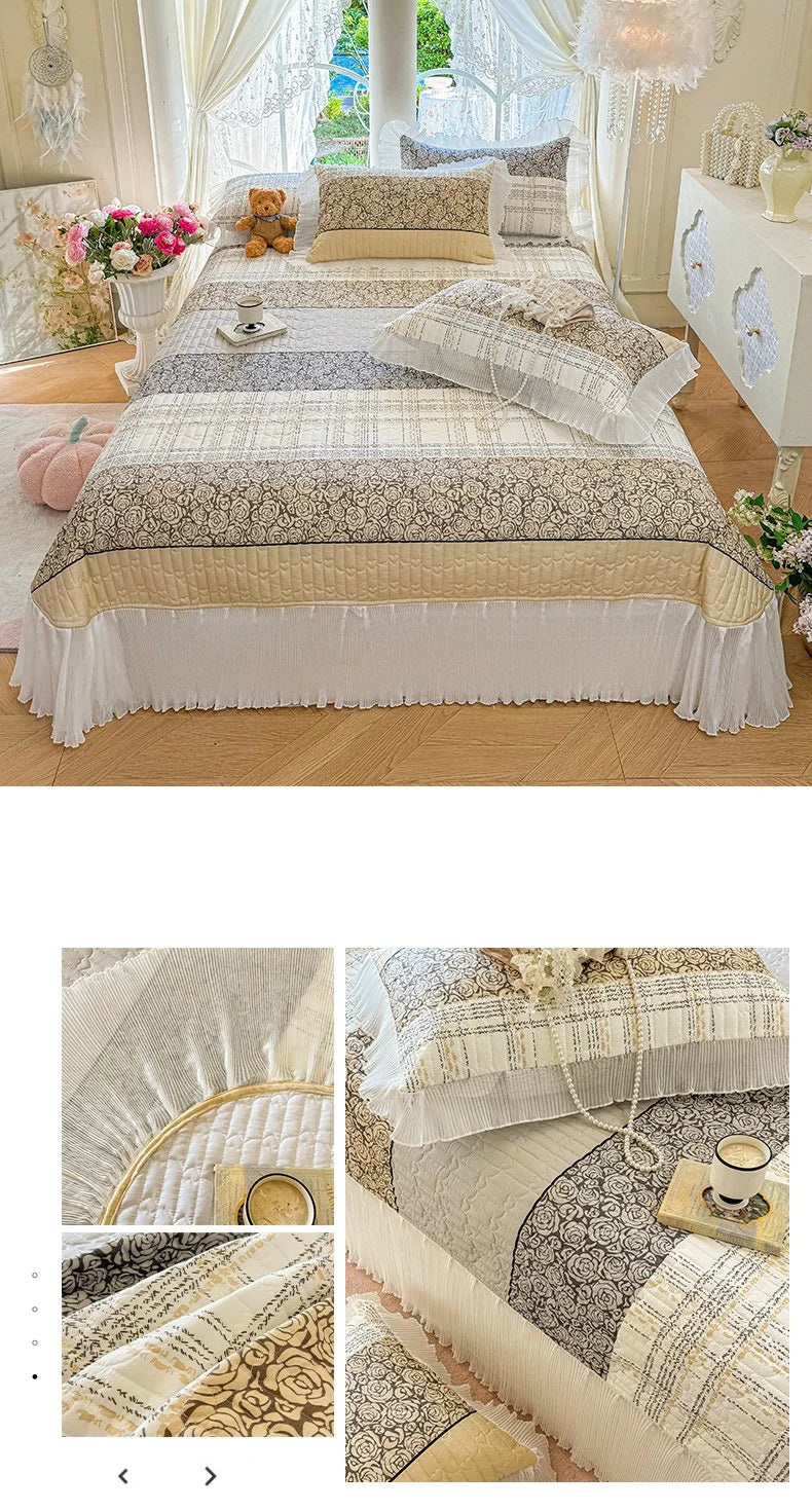 100% Cotton Quilted Bedspread – Lace Style Bed Cover | 240×245 or 265×245 cm