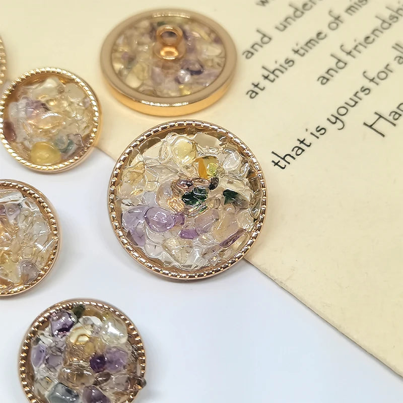 Luxury Purple Stone Beaded Metal Shank Buttons – 3 Sizes, 6-Pack, Zinc Alloy