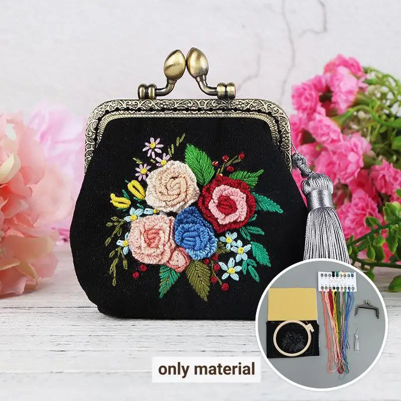 Kit de bordado para bolsos DIY – Bolso y cartera con punto de cruz floral | Ideal para principiantes