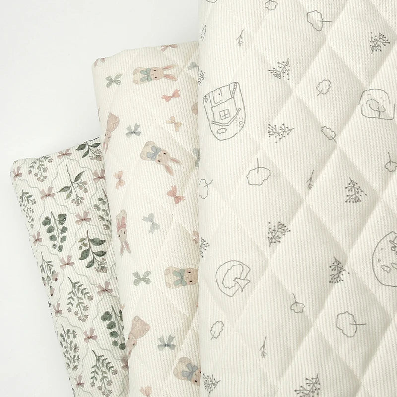 Rabbit & Tree Print Corduroy Fabric – 150cm Wide, Quilted Cotton Blend, 0.5m / 1m / 2m