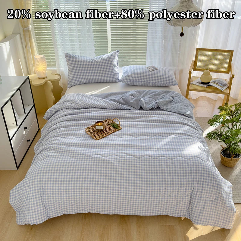 Nordic Style All-Season Cotton Comforter – Lightweight Soybean Fiber Duvet | Single, Double, Queen & King