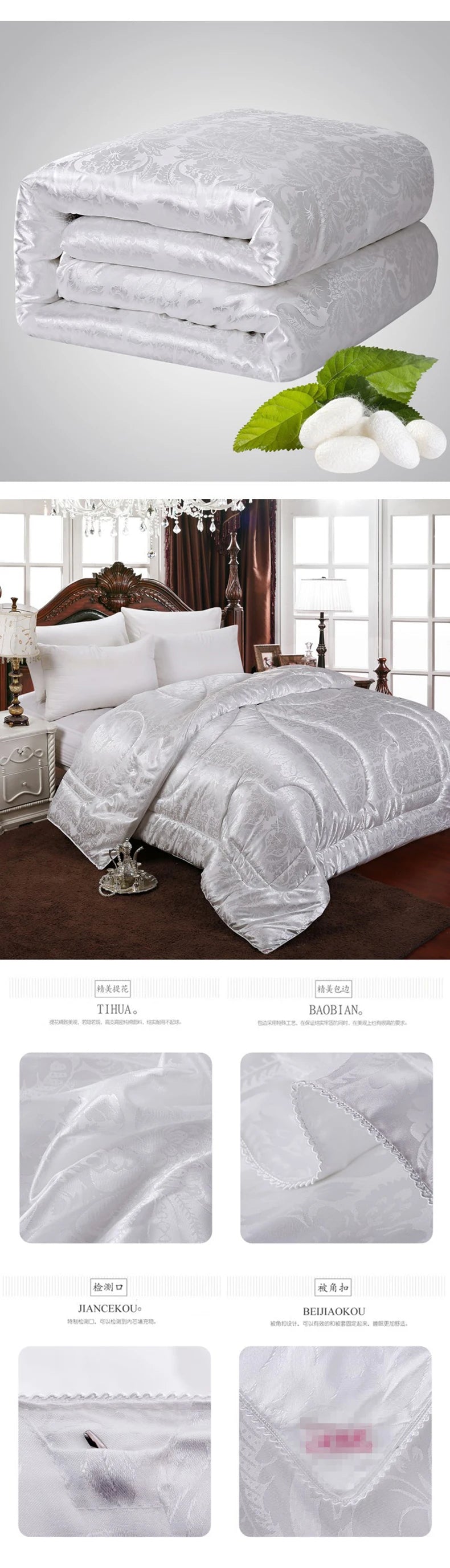 Natural Mulberry Silk Winter Quilt – 500TC Cotton Cover | Heavyweight Comforter Twin, Full, Queen & King