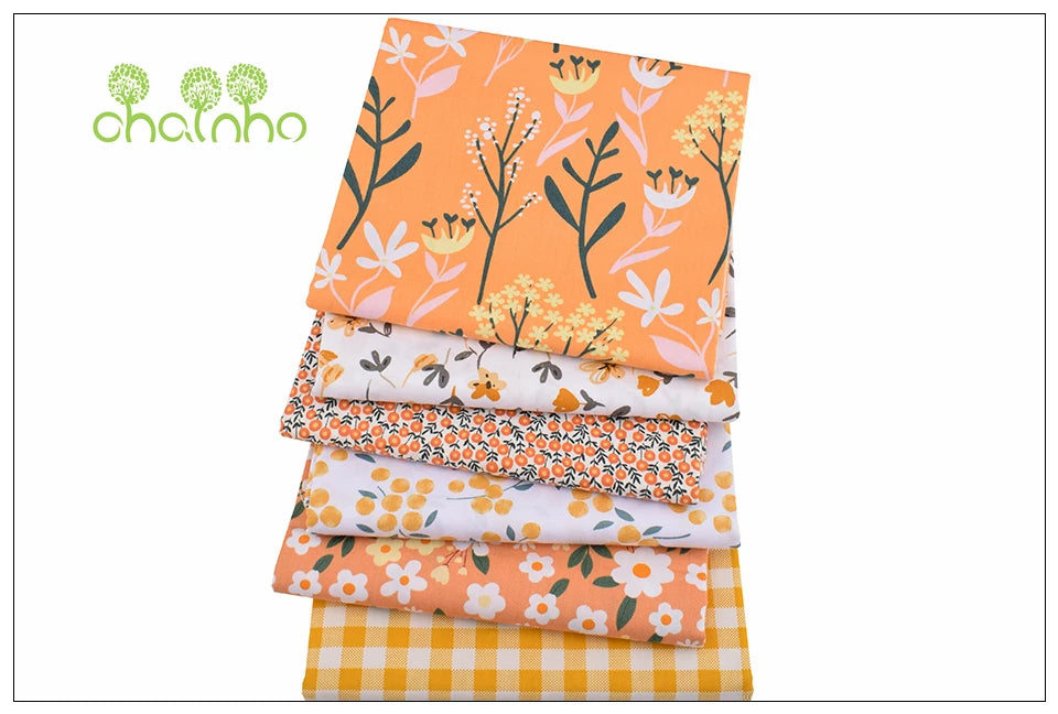 Orange Floral Series Printed Twill Cotton Fabric – 40s Weight