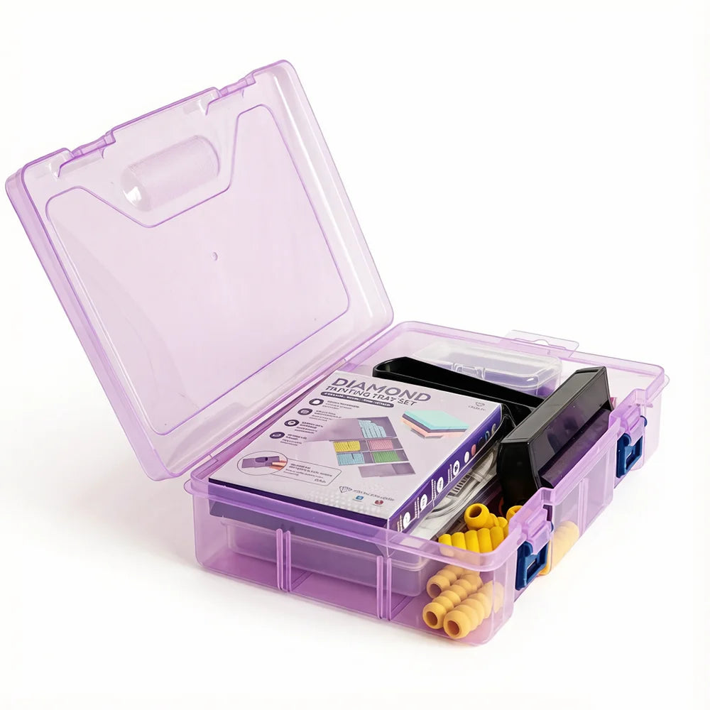 Juego de herramientas para pintura de diamante – Bandejas de perforación, lápices para puntear y rodillo de cera con estuche de almacenamiento