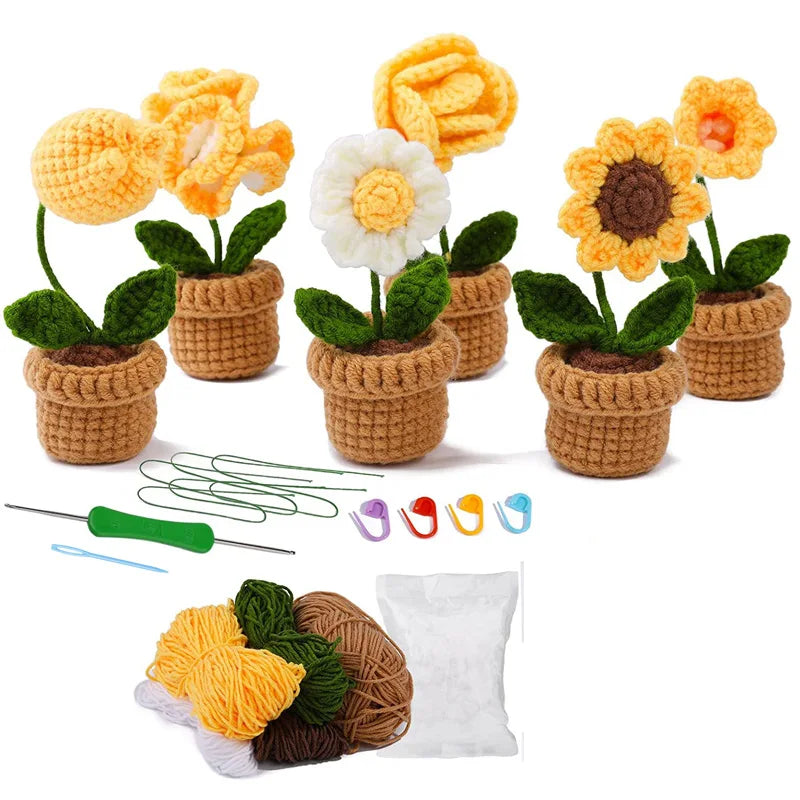 Kit de ganchillo para tejer rosas, ramo de flores hecho a mano, bricolaje, bolsa de material de ganchillo de lana, regalo creativo para parejas y novias, principiantes