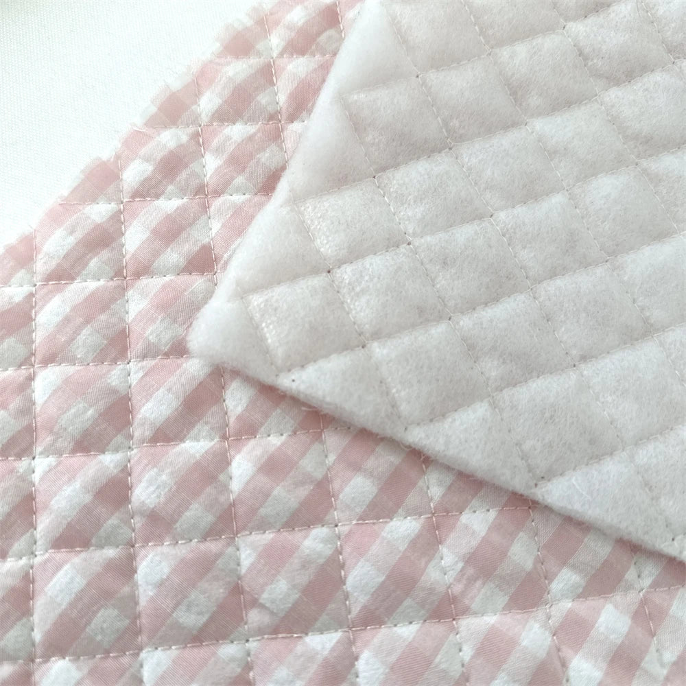 Quilted Cotton Padded Composite Fabric – 57" × 20" Color-Block Plaid Panel | Clothing Lining & Cushion Sewing