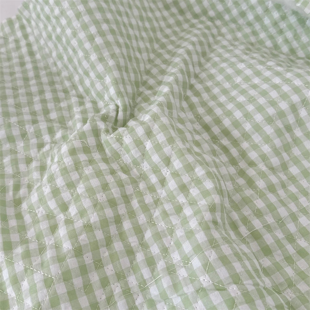 Quilted Cotton Padded Composite Fabric – 57" × 20" Color-Block Plaid Panel | Clothing Lining & Cushion Sewing