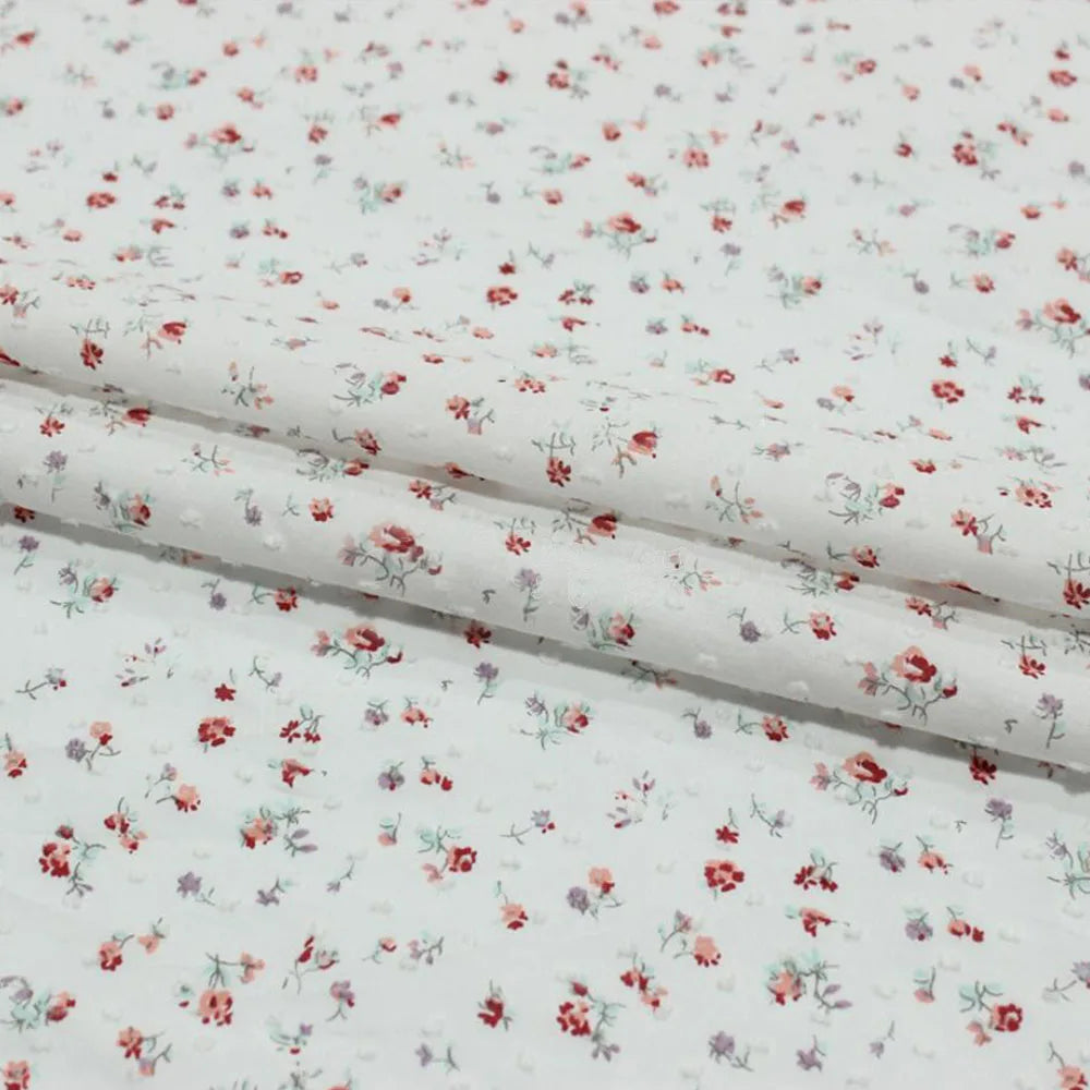 Floral Jacquard Dot 100% Cotton Fabric – 150cm Wide, Spring & Summer Sewing for Dresses, Children's Clothing & DIY