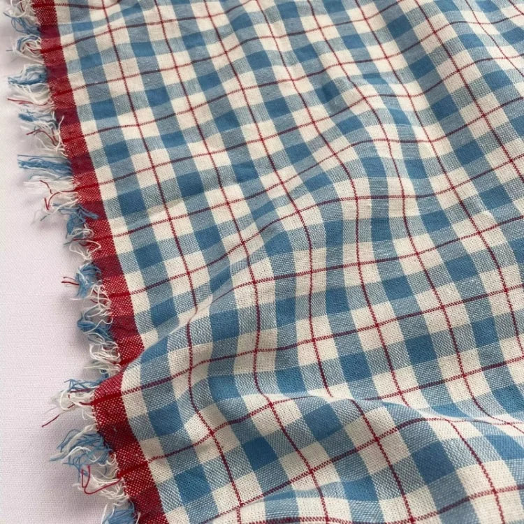 Ins Style Checkered Cotton Cloth DIY Blue Fabric