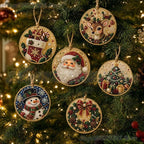 Kit de adornos de Navidad de pintura de diamantes DIY – Juego de 6 colgantes de madera para árbol de Navidad
