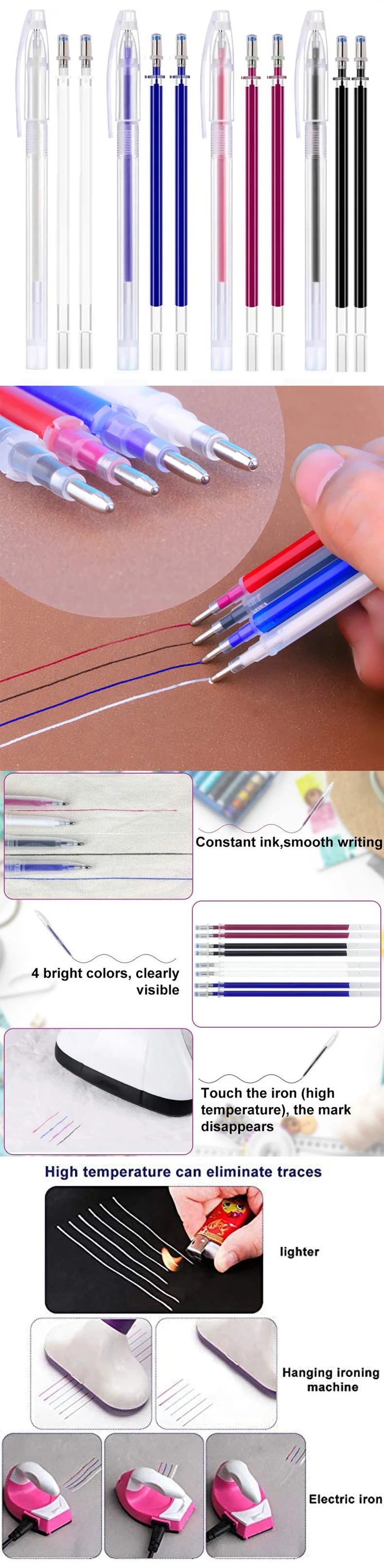 Heat-Erasable Fabric Marking Pens for Quilting & Sewing