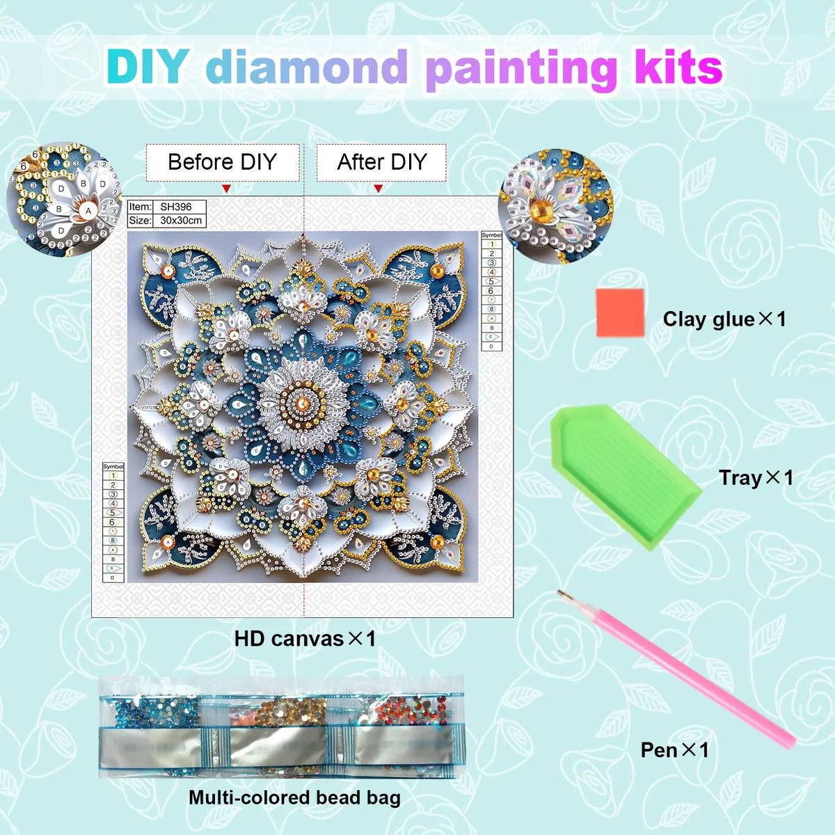Kit de pintura de diamante para adultos, kit de arte de diamante con diseño de flor de forma especial para principiantes para decoración de pared del hogar, regalo