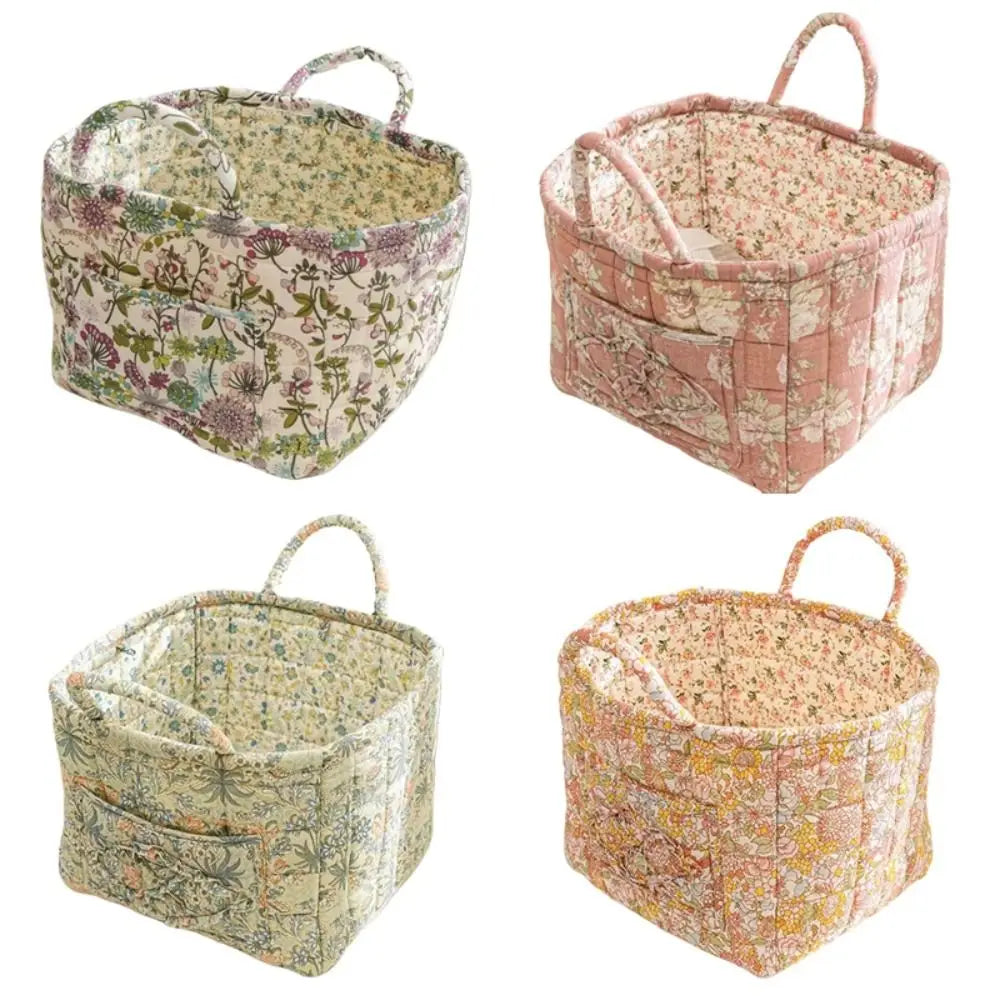 Floral Fabric Storage Basket – Collapsible Quilted Design with Handles, 33×27×26cm – For Laundry, Toys & Home Organization