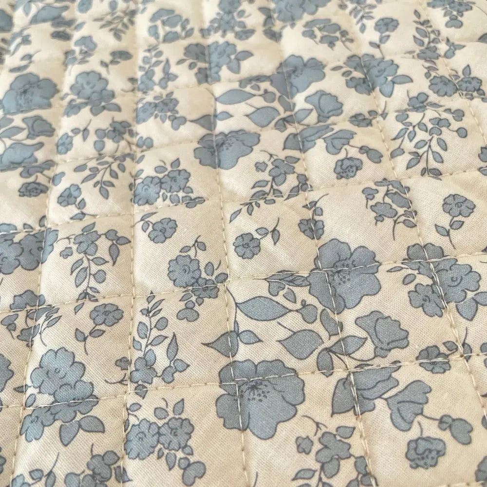 Forest Style Quilted Blue Floral Fabric – 53" Wide Soft Thick Outerwear Fabric, Sold by the Meter