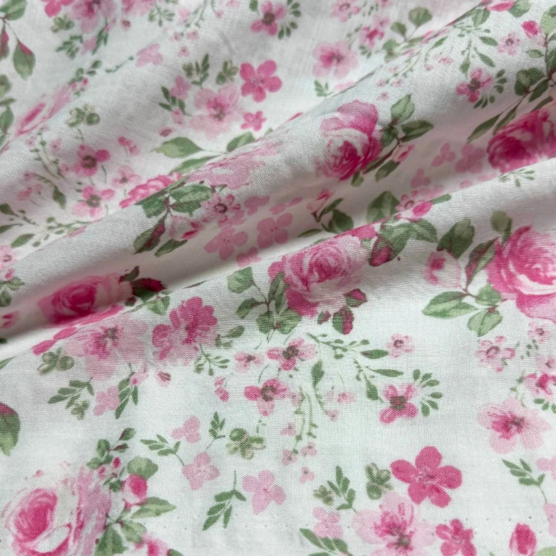 Tela 100% algodón lavada con estampado floral – Ligera, suave y transpirable | 147 cm de ancho