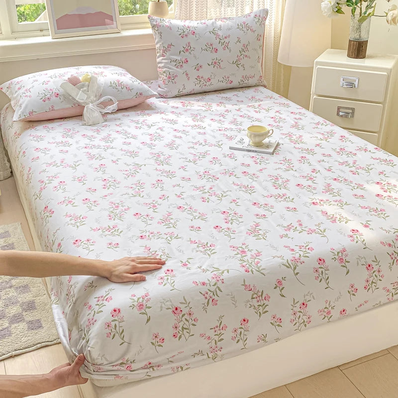 Floral Print Fitted Sheet - 500TC Polyester - 1pc or 3pc Set
