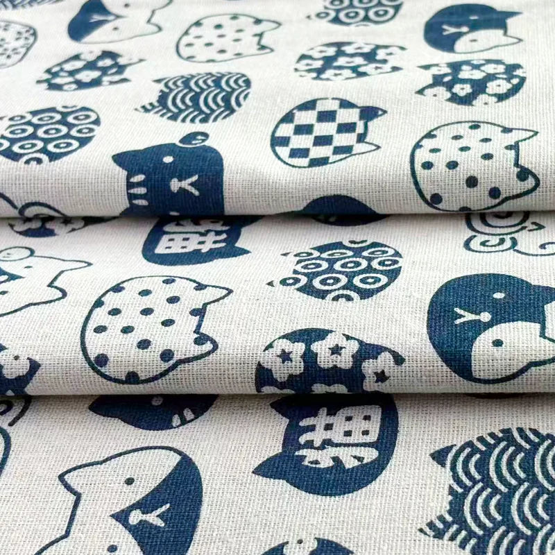 Bohemian Cotton-Linen Fabric – Japanese Money Bird Print | 0.5 or 1 Yard | DIY Quilting & Home Decor