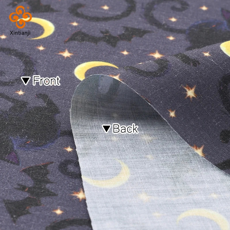 Halloween Bat & Black Cat Print Fabric — 100% Polyester | 0.5, 1 & 2 Meter Cuts