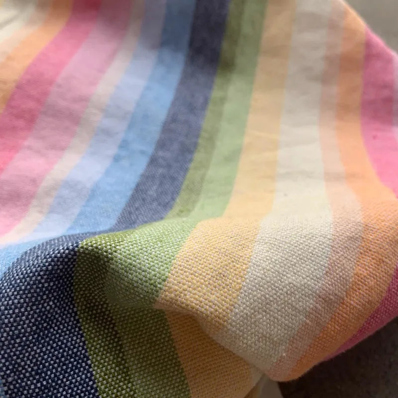 Colorful Woven Striped Linen-Cotton Fabric – 65% Linen 35% Cotton, 142cm Wide, Sold by 50cm – For Dresses, Pants & Designer Clothing