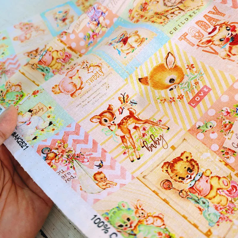 20S Cotton Cute Showa Kawaii Cat Deer Print Fabric DIY Quilting Needlework Material Sewing Dress Kids Clothes Fabrics