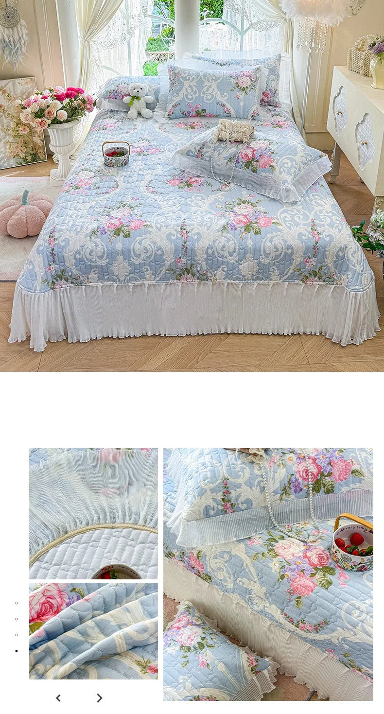 100% Cotton Quilted Bedspread – Lace Style Bed Cover | 240×245 or 265×245 cm