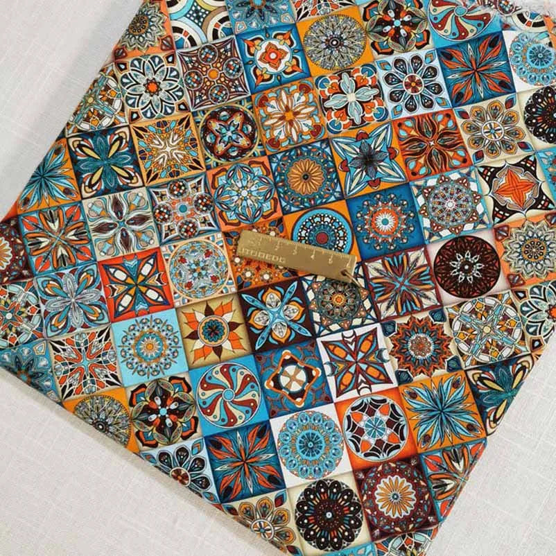 Mandala & Boho Print 100% Cotton Fabric – 110cm Wide | Bohemian DIY Sewing & Home Décor