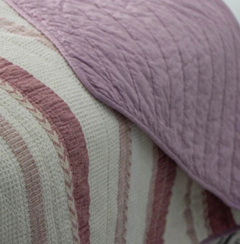 Waffle Weave Cotton Quilted Throw Blanket | All-Season | 200×230cm | White & Purple | Customizable