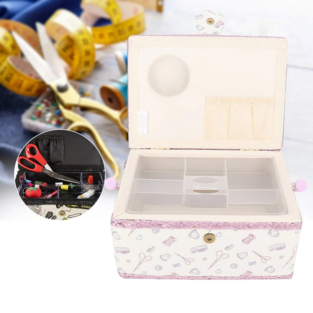 Vintage Sewing Basket Household Fabric Craft Thread Needle Storage Box Organizer