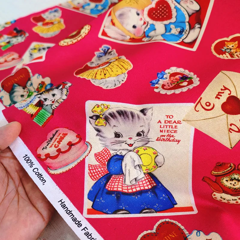 20S Cotton Cute Showa Kawaii Cat Deer Print Fabric DIY Quilting Needlework Material Sewing Dress Kids Clothes Fabrics