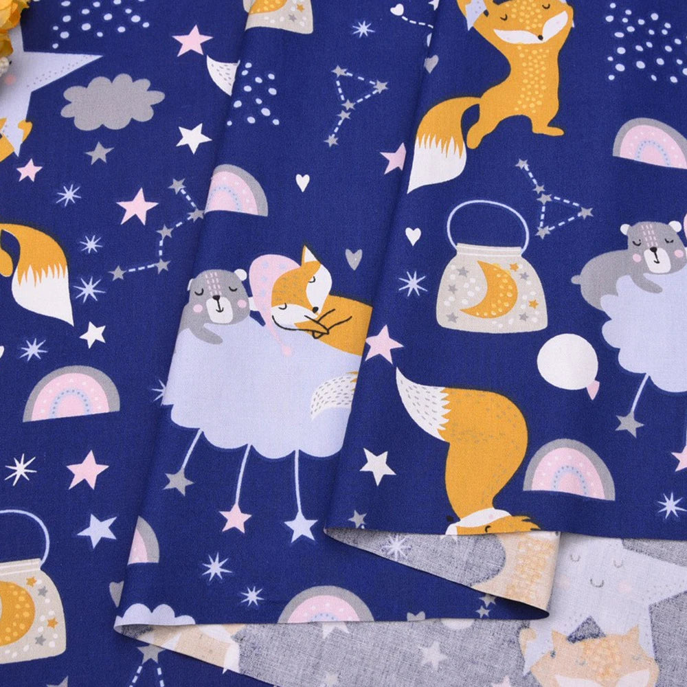 Fox Print 100% Cotton Twill Fabric – 63" Wide | Quilting, Patchwork, Baby & DIY Sewing (6 Pre-Cut Sizes)